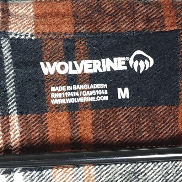 Wolverine Men's Sz M Brown Thick Flannel Plaid Long sleeve Button Down Shirt - Picture 4 of 9